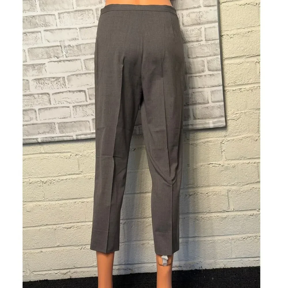 Jil Sander Grey Virgin Wool Tailored Trousers size US 4 Ankle Front Hem Slit